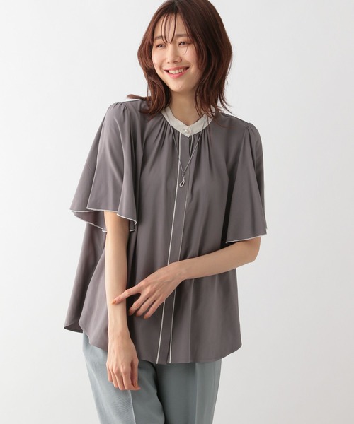 「GLOBAL WORK」 半袖ブラウス LARGE ベージュ レディース