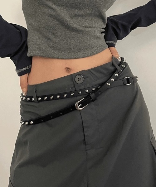 lilful ベルト Y2K ロックスタッズ 2連ロング細ベルト レディース