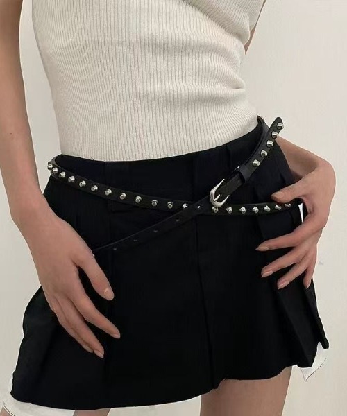 lilful ベルト Y2K ロックスタッズ 2連ロング細ベルト レディース