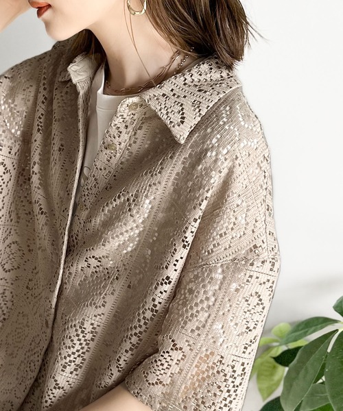 「Java」 半袖シャツ LARGE ベージュ レディース_画像4