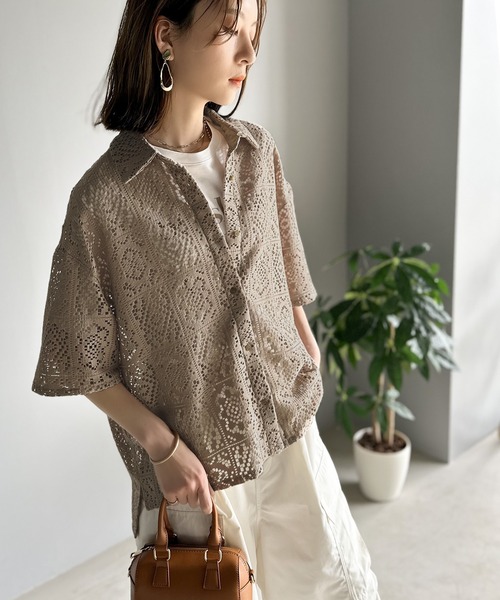 「Java」 半袖シャツ LARGE ベージュ レディース_画像5