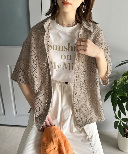 「Java」 半袖シャツ LARGE ベージュ レディース_画像8