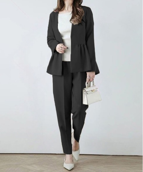 Theory TAILOR ノーカラー ジャケット パンツ セットアップ 4 ノーカラージャケット&ワイドパンツフォーマル《2点セット》《裾上げ