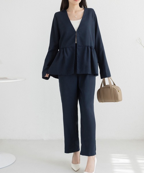 PLST　セットアップ　レディース　M　ノーカラー　パンツスーツ　ネイビー MAISON DE THERESE（メゾン ド テレーズ） セットアップ ノーカラー