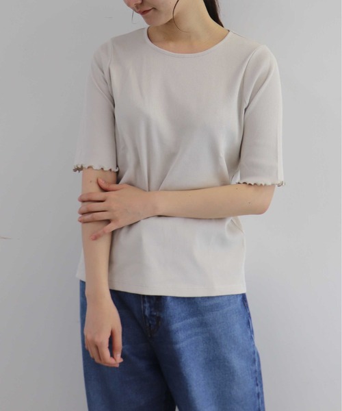 「haupia」 半袖カットソー MEDIUM ライトグレー レディース_画像9