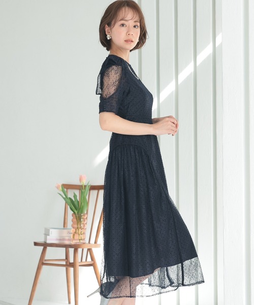 「PourVous」 「haremode」半袖ワンピース M ネイビー レディース_画像3