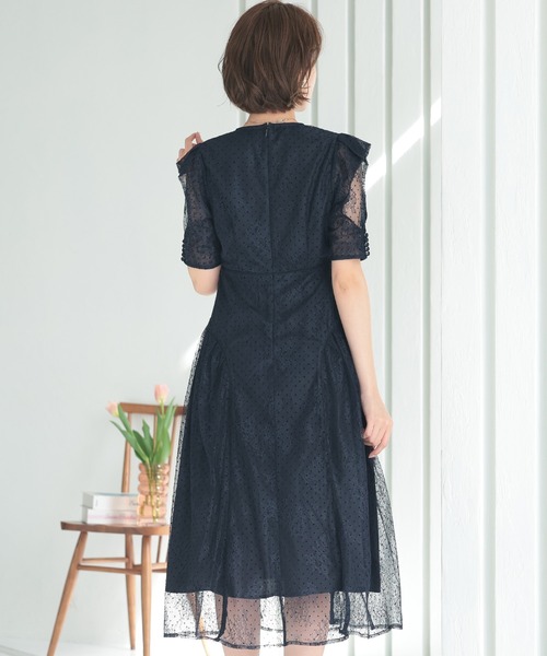 「PourVous」 「haremode」半袖ワンピース M ネイビー レディース_画像4