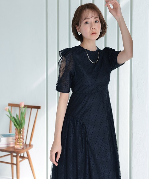 「PourVous」 「haremode」半袖ワンピース M ネイビー レディース_画像5