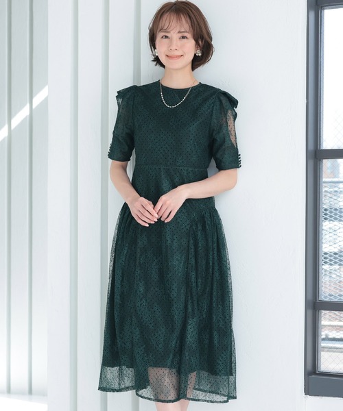 「PourVous」 「haremode」半袖ワンピース M ネイビー レディース_画像6