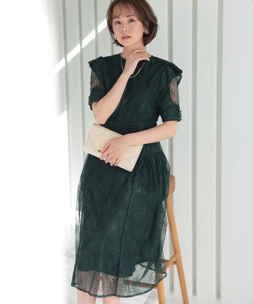 「PourVous」 「haremode」半袖ワンピース M ネイビー レディース_画像9