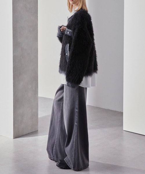 Loose（ルース） カーディガン ダブルジャガード シャギーチェーン