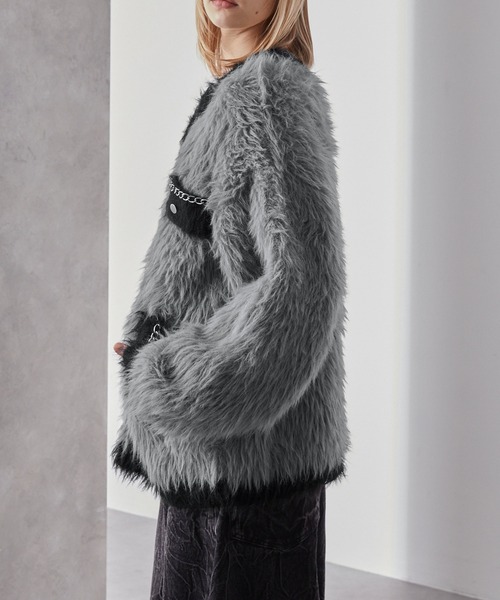 Loose（ルース） カーディガン ダブルジャガード シャギーチェーン