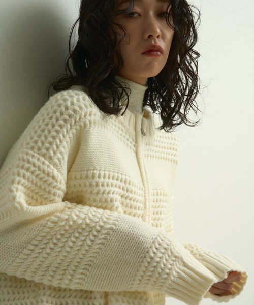 カーディガン Pattern knit double-zip cardigan / パターン編みダブル