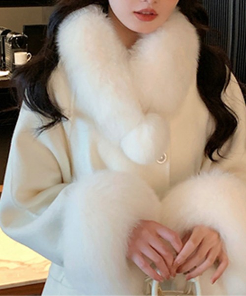 LUCPY コート アウター エコファー Aラインショートコート レディース