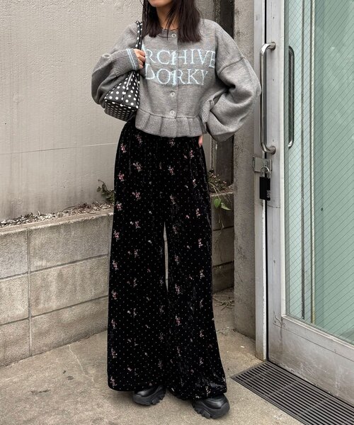 CIAOPANIC（チャオパニック） パンツ ラインストーンフラワー刺?ベロア