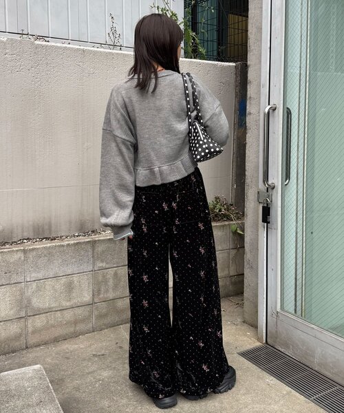 CIAOPANIC（チャオパニック） パンツ ラインストーンフラワー刺?ベロア