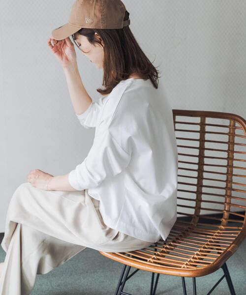 tシャツ コットンバックタック7分袖プルオーバー レディースの画像