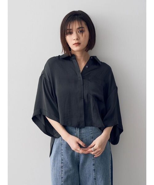 「Editt by YECCA VECCA」 半袖シャツ FREE チャコールグレー レディース_画像3
