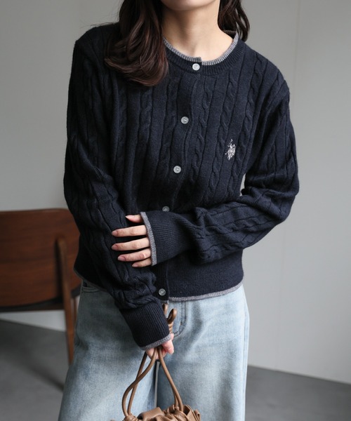 「U.S. POLO ASSN.」 ニットカーディガン M ベージュ レディース_画像2