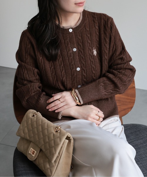 「U.S. POLO ASSN.」 ニットカーディガン M ベージュ レディース_画像4