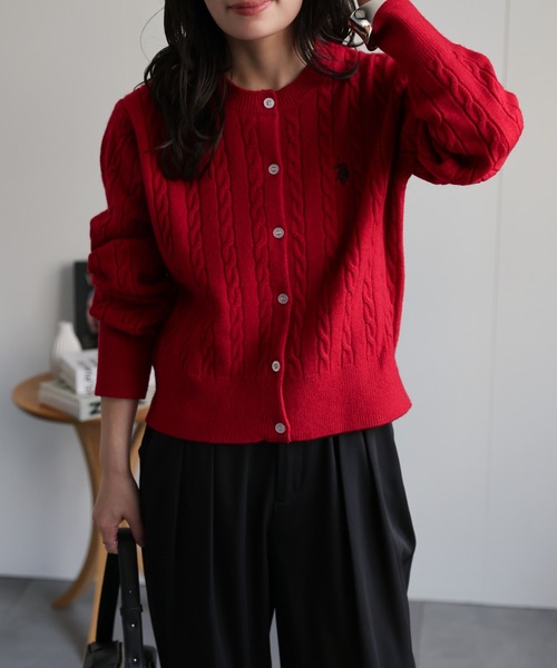 「U.S. POLO ASSN.」 ニットカーディガン M ベージュ レディース_画像6