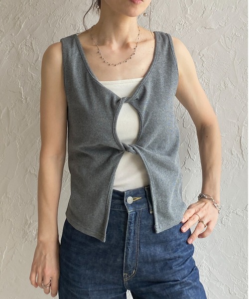 She's Closet タンクトップ ノースリーブ フロントオープン クロス