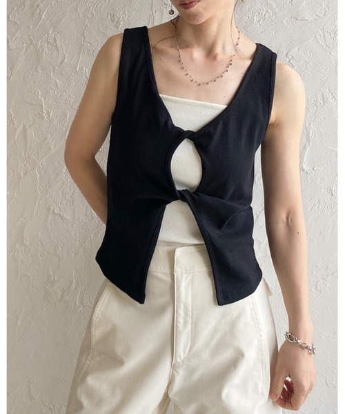 クロス&クロスリブタンク She's Closet タンクトップ ノースリーブ フロントオープン クロス