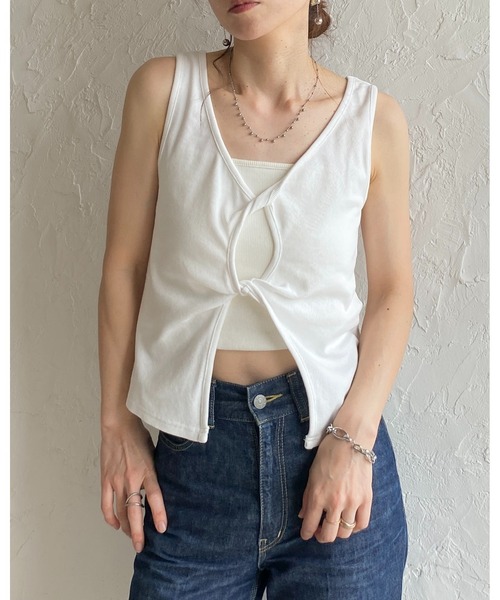 クロス&クロスリブタンク She's Closet タンクトップ ノースリーブ フロントオープン クロス