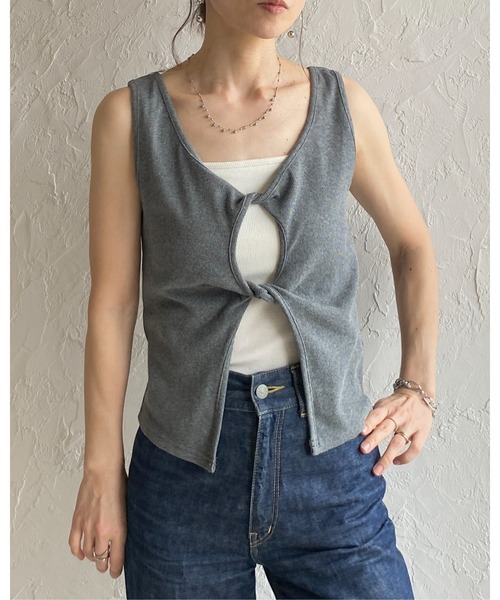 She's Closet タンクトップ ノースリーブ フロントオープン クロス