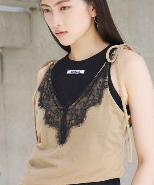 SOEMIN（ソミン） キャミソール Sheer velour lace camisole／シアー