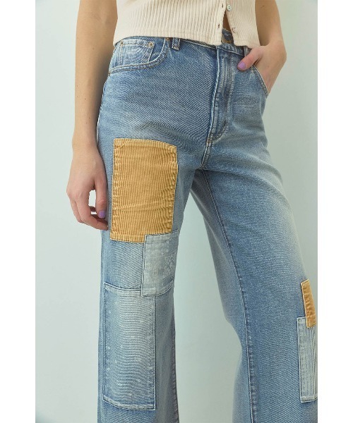 ジーンズ デニム デニムパンツ Patchwork Denim Pants Blue /パッチワークデニムパンツ レディースの画像