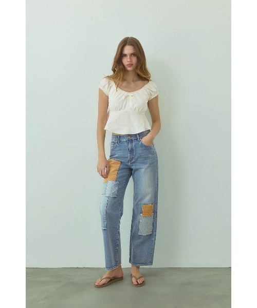 ジーンズ デニム デニムパンツ Patchwork Denim Pants Blue /パッチワークデニムパンツ レディースの画像