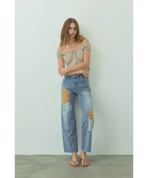 ジーンズ デニム デニムパンツ Patchwork Denim Pants Blue /パッチワークデニムパンツ レディースの画像
