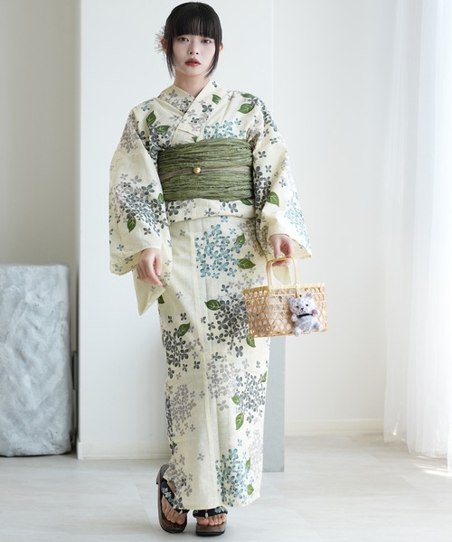 utatane 浴衣 浴衣3点セット 綿麻 美人あじさい レディース : ZOZOTOWN