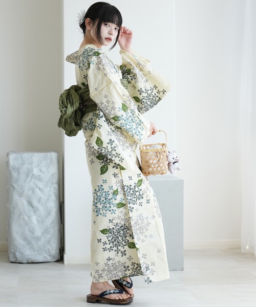 utatane 浴衣 浴衣3点セット 綿麻 美人あじさい レディース : ZOZOTOWN