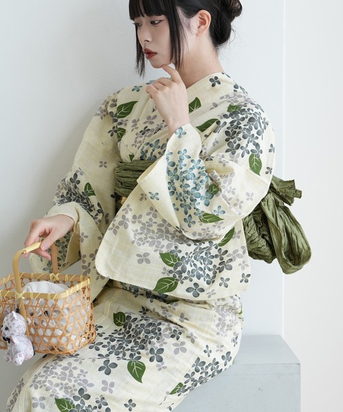 utatane 浴衣 浴衣3点セット 綿麻 美人あじさい レディース : ZOZOTOWN