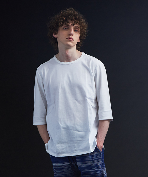 5351プールオム 異素材切替えサイドジップ七分袖Tシャツ 白×黒 48 5351 POUR LES HOMMES tシャツ サイドZIP 異素材 七部 Tシャツ