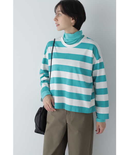 【未使用タグ付き】human woman ダンボールカットソー 袖シャーリング human woman tシャツ 太ボーダーカットソー レディース
