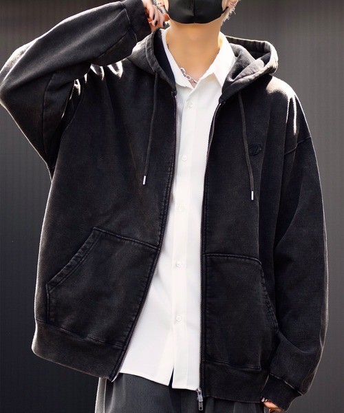 CLEL ヘビーウェイト ロゴ刺繍フルジップパーカー ブラック Sサイズ CLEL】Heavy Weight Logo Embroidered Full-Zip Hoodie