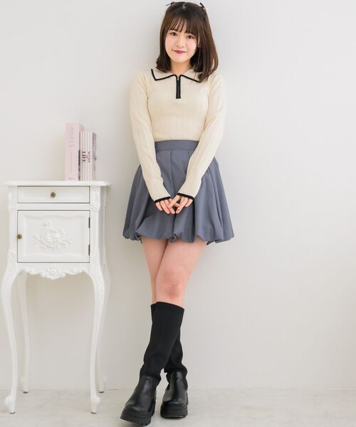 Emsexcite（エムズエキサイト） ニット バイカラー襟ZIPNT レディース