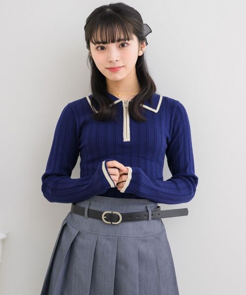 Emsexcite（エムズエキサイト） ニット バイカラー襟ZIPNT レディース