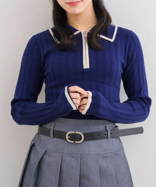 トップス AM Emsexcite（エムズエキサイト） ニット バイカラー襟ZIPNT レディース