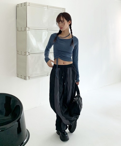 韓国Y2K全開！ゆるっとシルエット リボン ナイロンパンツ (6色) 1e6324f5990665cd8d8d0347706b05