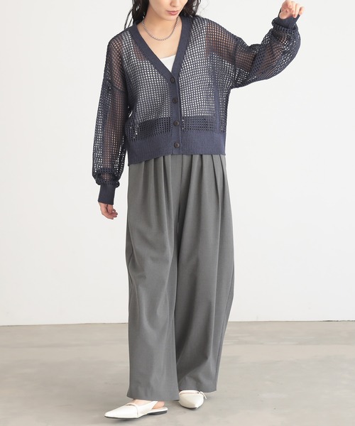 pois メッシュカーディガン　BLACK for/c カーディガン 「新色追加」メッシュニットカーディガン