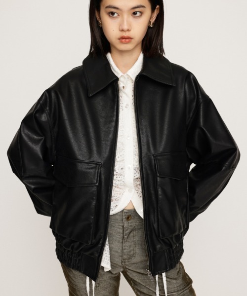 ジャケット ブルゾン 「再入荷」FAUX LEATHER ZIP UP BZ フォー レザー 
