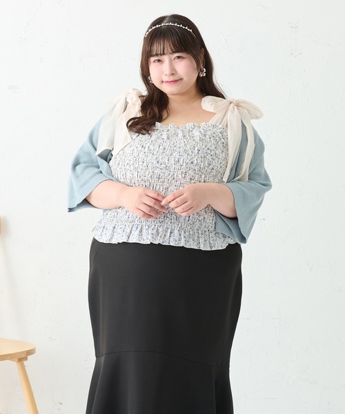 【難有り】ビッグリボン　BIGリボン　タンクトップ　オレンジ　キャミソール Louiosy タンクトップ ノースリーブ 「大きいサイズ」花柄