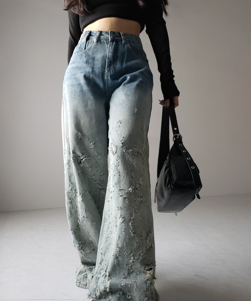 MEDM グラデーション ウォッシュデニムパンツ メンズ ジーンズ SINSS ジーンズ Wide straight gradation denim / ワイド