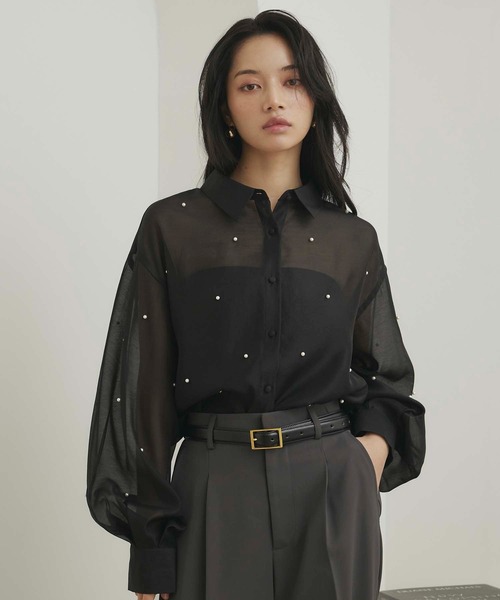 ブラウス シャツ SHEER PEARL SHIRT/シアーパールシャツ レディース SHEER PEARL SHIRT/シアーパールシャツ（シャツ/ブラウス