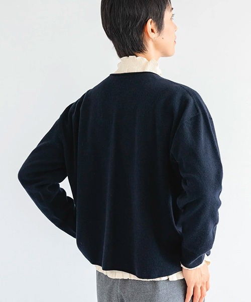 D カーディガン ラムウール×カシミヤ ポケットカーディガン レディース