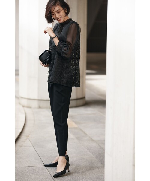 「Demi-Luxe BEAMS」 7分袖ブラウス 38 ブラック レディース Demi-Luxe BEAMS ブラウス シャツ エンブロイダリー